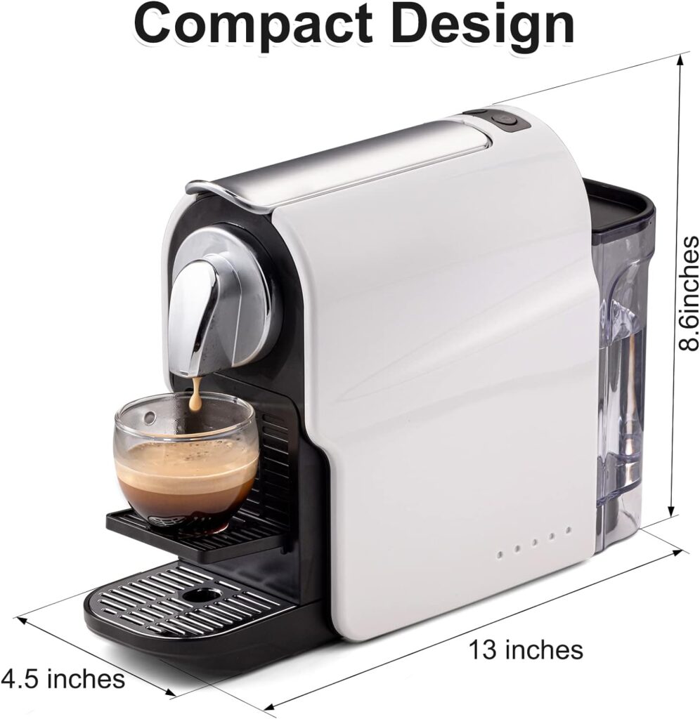 beanglass Espresso Pod Machine for Home, Compact Capsule Coffee Maker for Nespresso Original Pods, 20 Bar High Pressure Pump, Removable Water Tank, Adjustable Cup Tray, 1350W