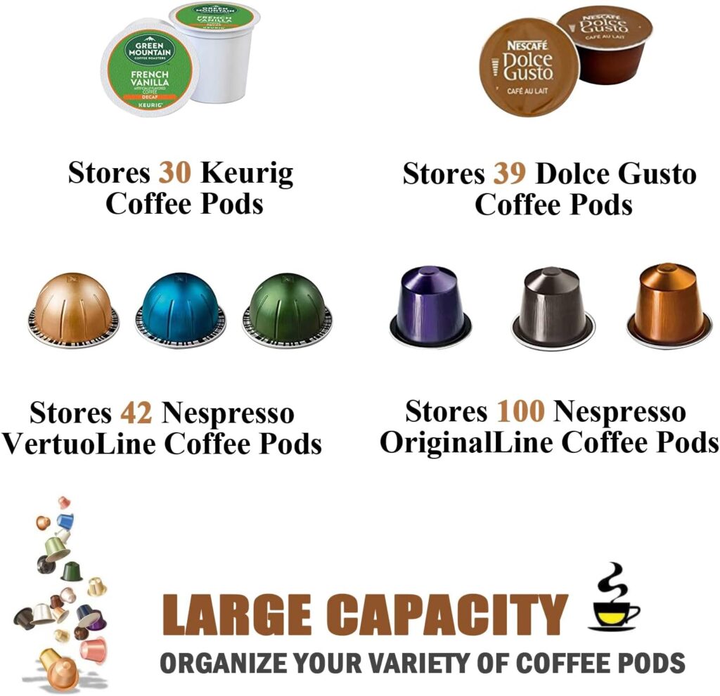 Coffee Pod Holder, Large Capacity K Cup Holder and Espresso Pod Holder, Coffee Pod Organizer for Keurig Kcup Storage and Espresso Capsule Holder, Coffee Pod Storage (Brown)