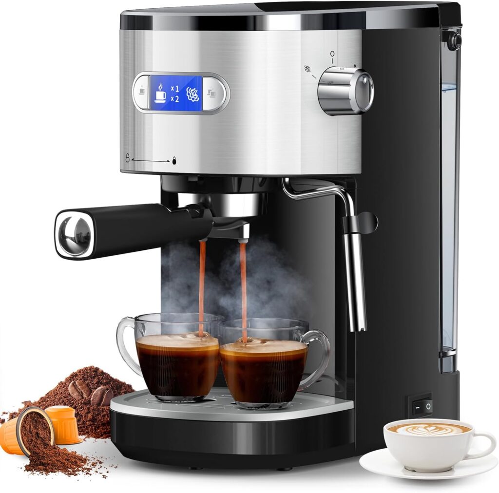 COWSAR Espresso Machine 20 Bar, Semi-Automatic Espresso Maker with Milk Frother Steam Wand, Nespresso Capsule Compatible, 45 oz Removable Water Tank for Cappuccino, Latte, Home