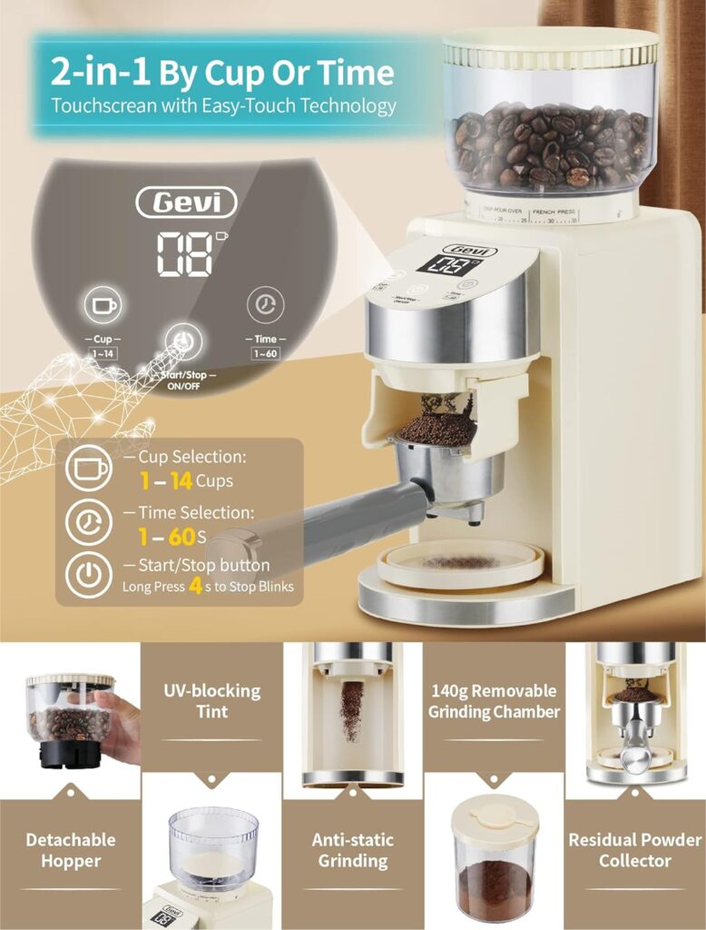 Gevi Grain Mills 20 Bar Professional Espresso Coffee Machine with Steam Wand for Espresso, Latte and Cappuccino, with 35 Precise Grind Settings Burr Coffee Grinder