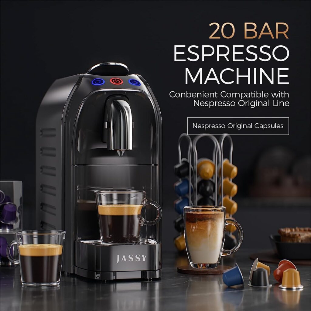 JASSY Small Espresso Coffee Machine 20 Bar Coffee Maker Compatible for NS Original Capsule with Single/Double Cup System for Espresso,1255W(Upgraded)