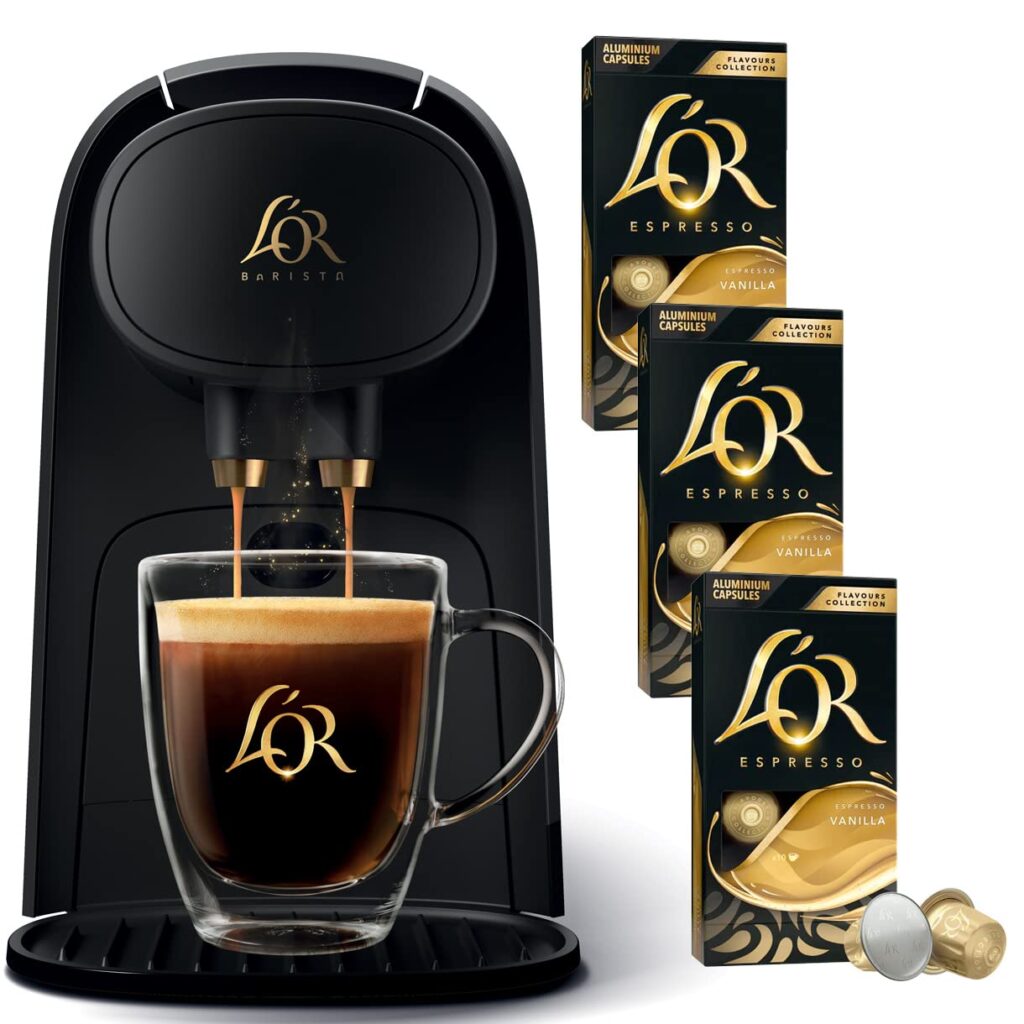 LOR Barista System Coffee and Espresso Machine with 30 Vanilla Espresso Pods