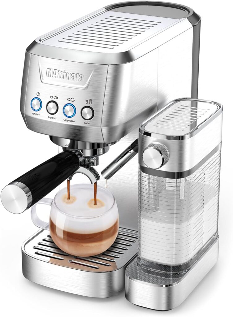 MAttinata Espresso Machine, 20 Bar Cappuccino Machines for Home, Coffee Maker with Automatic Milk Frother, Latte Machine for Mom Dad Coffee Lovers Christmas Gifts-Stainless Steel Style