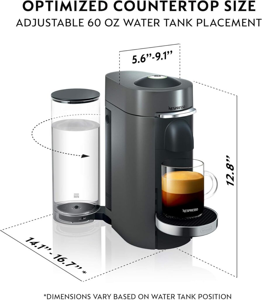 Nespresso Vertuo Plus Coffee and Espresso Maker by DeLonghi, 60 ounces, Titan