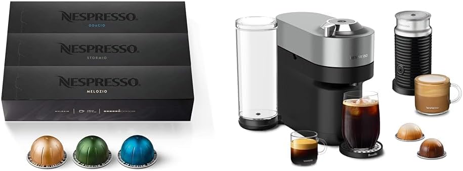 Nespresso Vertuo POP+ Deluxe Coffee and Espresso Machine by Breville with Milk Frother, Titan Medium