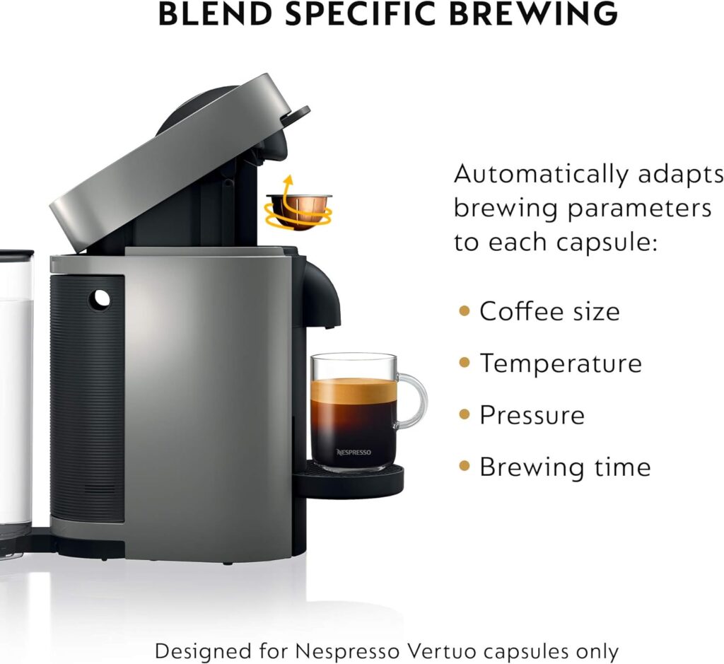 Nespresso VertuoPlus Coffee and Espresso Machine by DeLonghi with Milk Frother, Grey, 5.6 x 16.2 x 12.8 inches