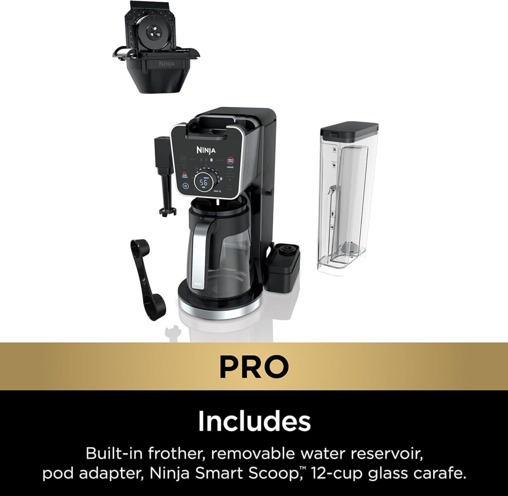 Ninja CFP301 DualBrew Pro Specialty 12-Cup Drip Maker with Glass Carafe, Single-Serve Grounds, compatible with K-Cup pods, with 4 Brew Styles, Frother  Separate Hot Water System, Black