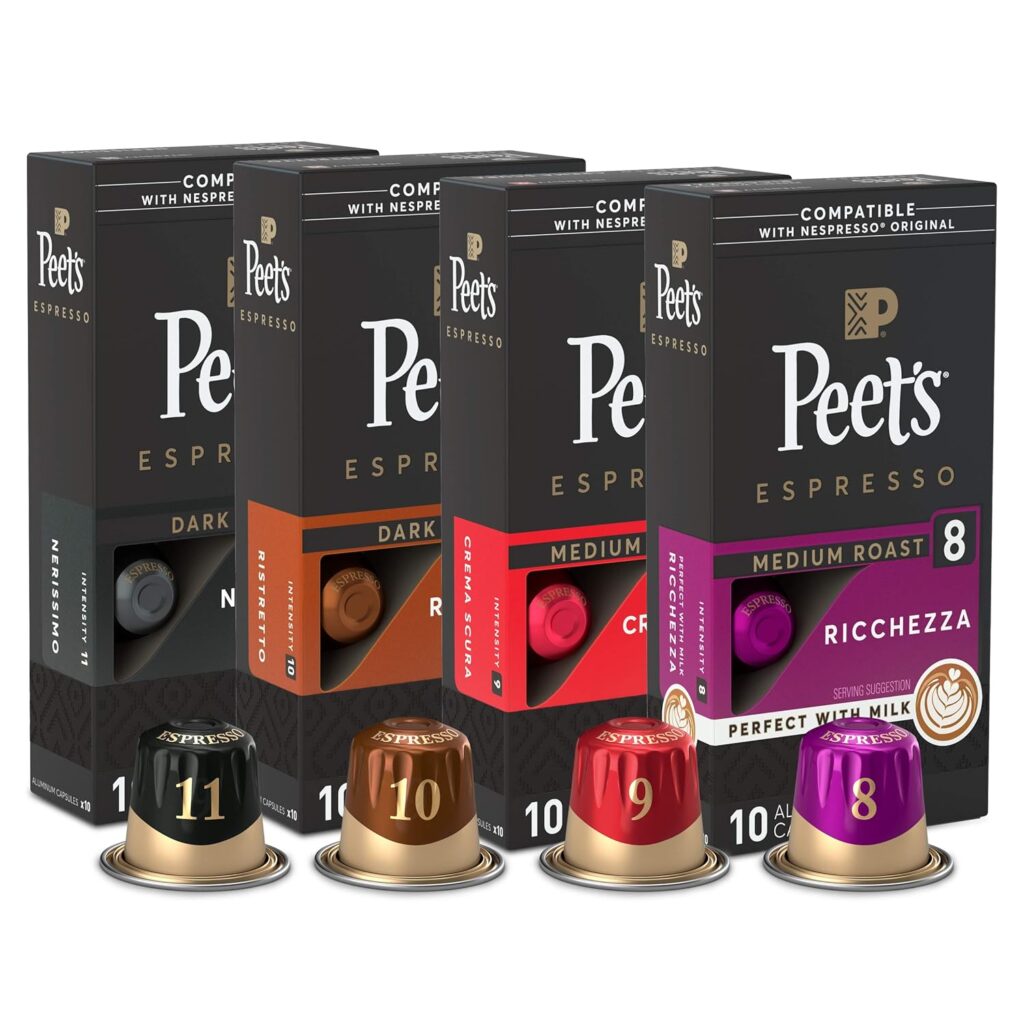 Peets Coffee Gifts, Espresso Coffee Pods Variety Pack, Dark  Medium Roasts, Compatible with Nespresso Original Machine, Intensity 8-11, 40 Count (4 Boxes of 10 Espresso Capsules)