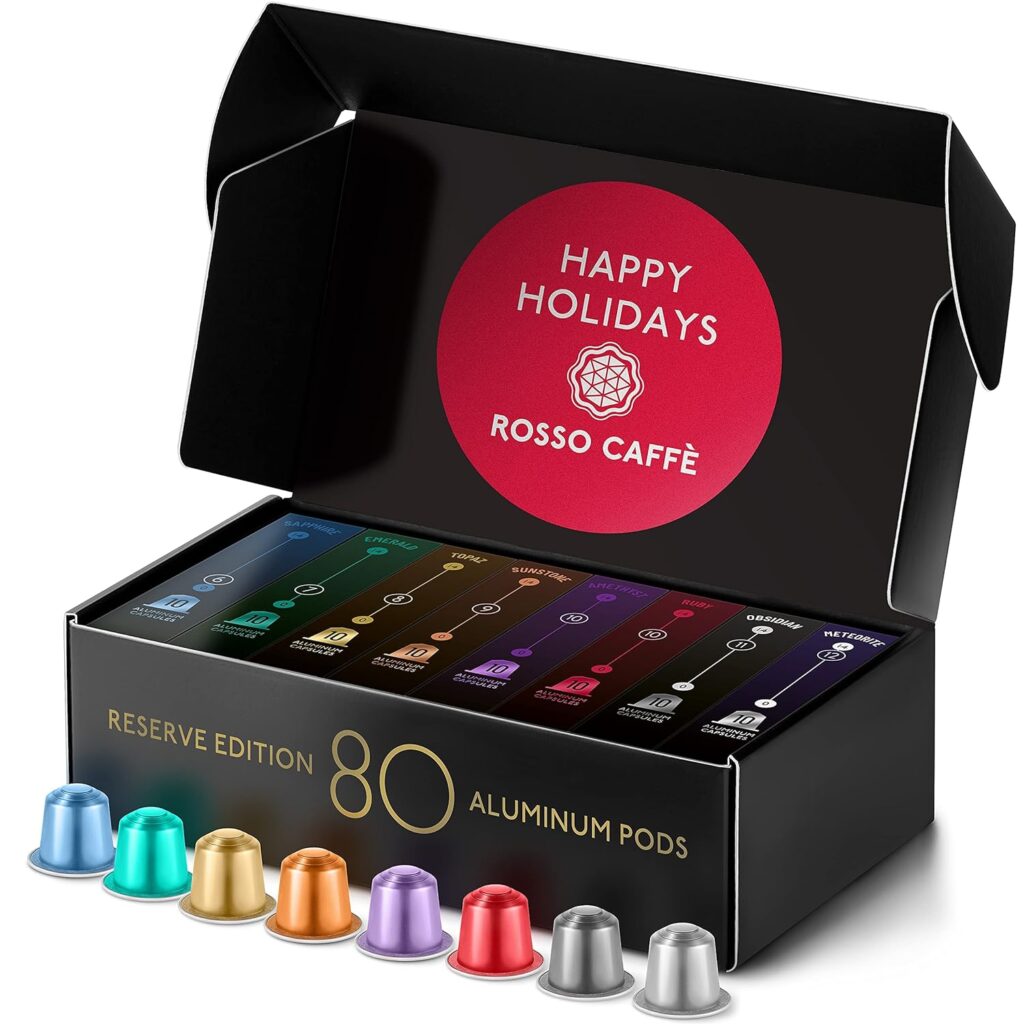 ROSSO CAFFE Espresso Coffee Pods for Nespresso Machines - Reserve Edition - 80 Aluminium Capsules - Compatible with all Nespresso Original line Machines (Premium Variety Pack)