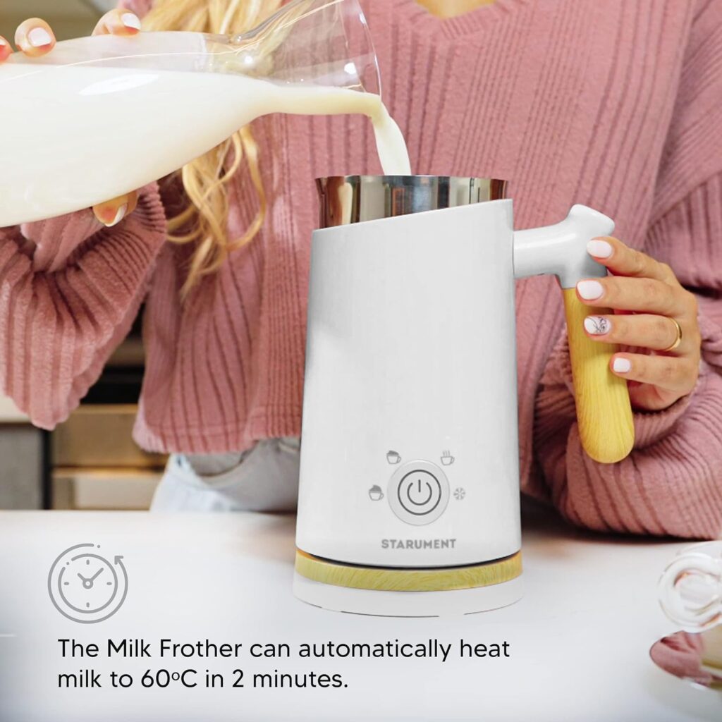 Starument Electric Milk Frother - Automatic Milk Foamer  Heater for Coffee, Latte, Cappuccino, Other Creamy Drinks - 4 Settings for Cold Foam, Airy Milk Foam, Dense Foam  Warm Milk - Easy to Use