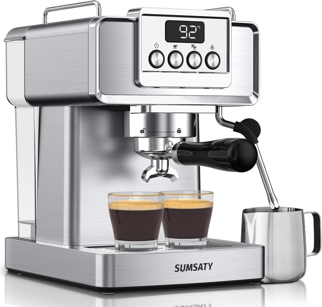 SUMSATY Espresso Machine, Stainless Steel Espresso Machine with Milk Frother for Latte, Cappuccino, Machiato,for Home Espresso Maker, 1.8L Water Tank, 20 Bar