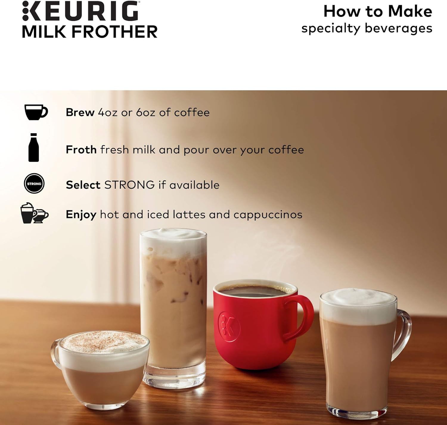 Keurig Standalone Frother Works Non-Dairy Milk, Hot and Cold Frothing, 6 Oz, Black
