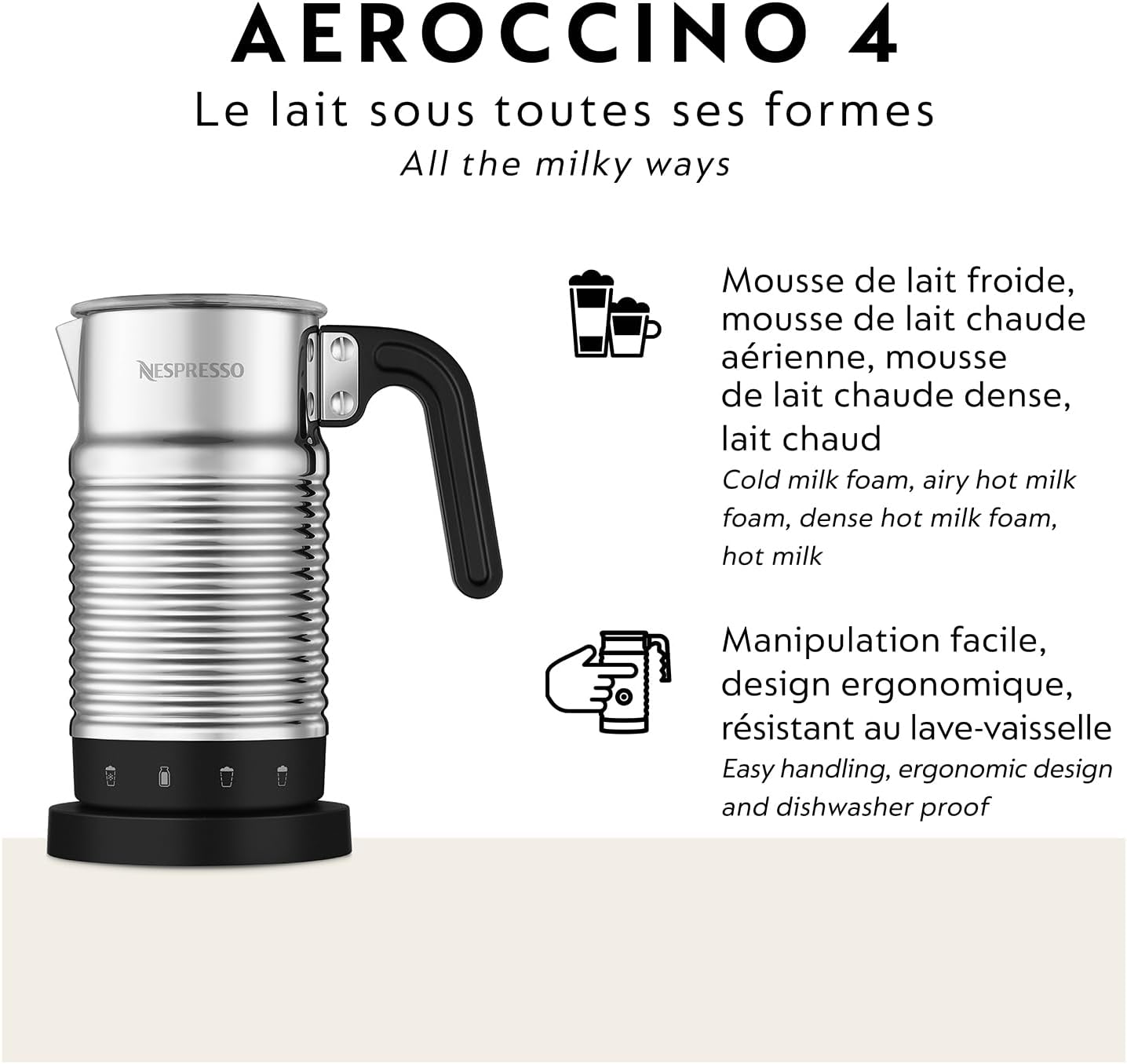 Nespresso Aeroccino 4 Milk Frother, Silver