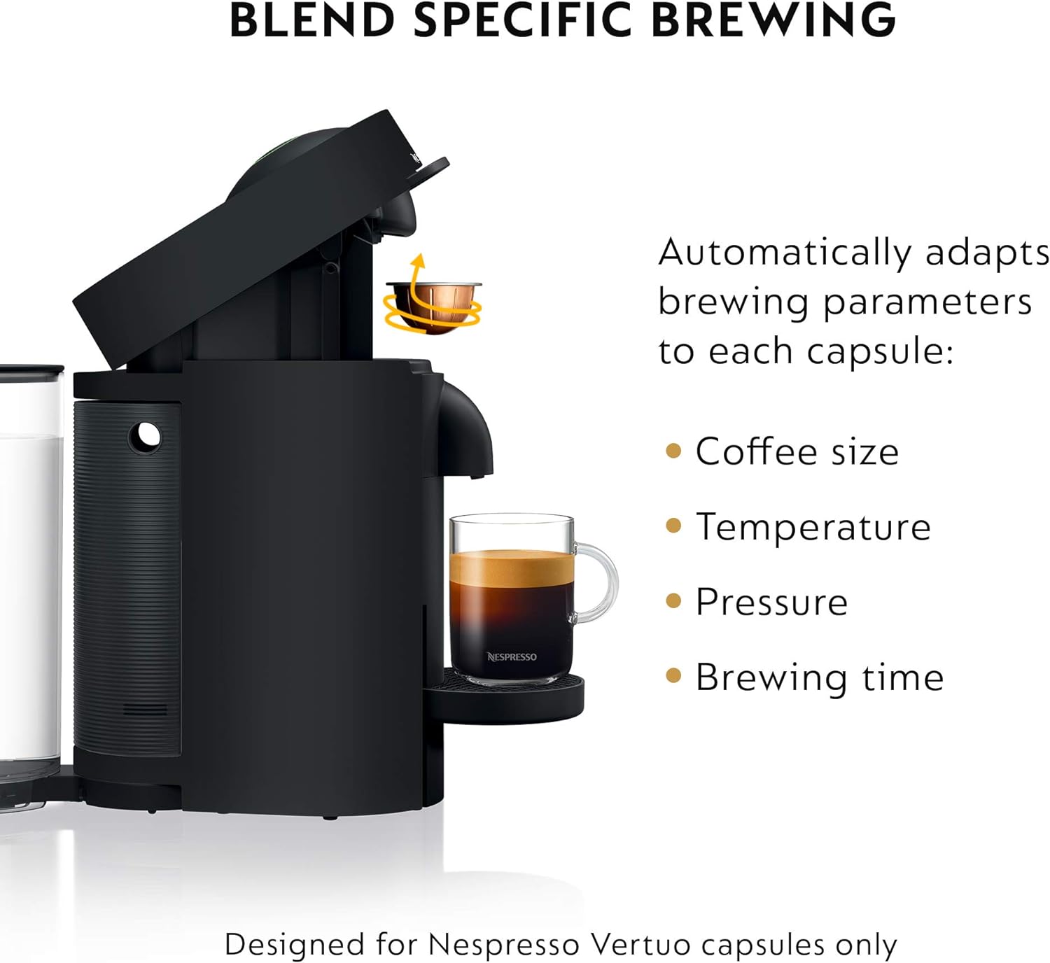 Nespresso VertuoPlus Deluxe Coffee and Espresso Machine by DeLonghi with Milk Frother, 5 ounces, Matte Black